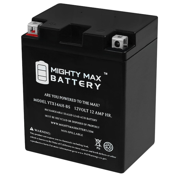 Mighty Max Battery YTX14AH-BS 12V 12Ah Replacement Battery for Chrome 14AH-BS MAX3950202 - main